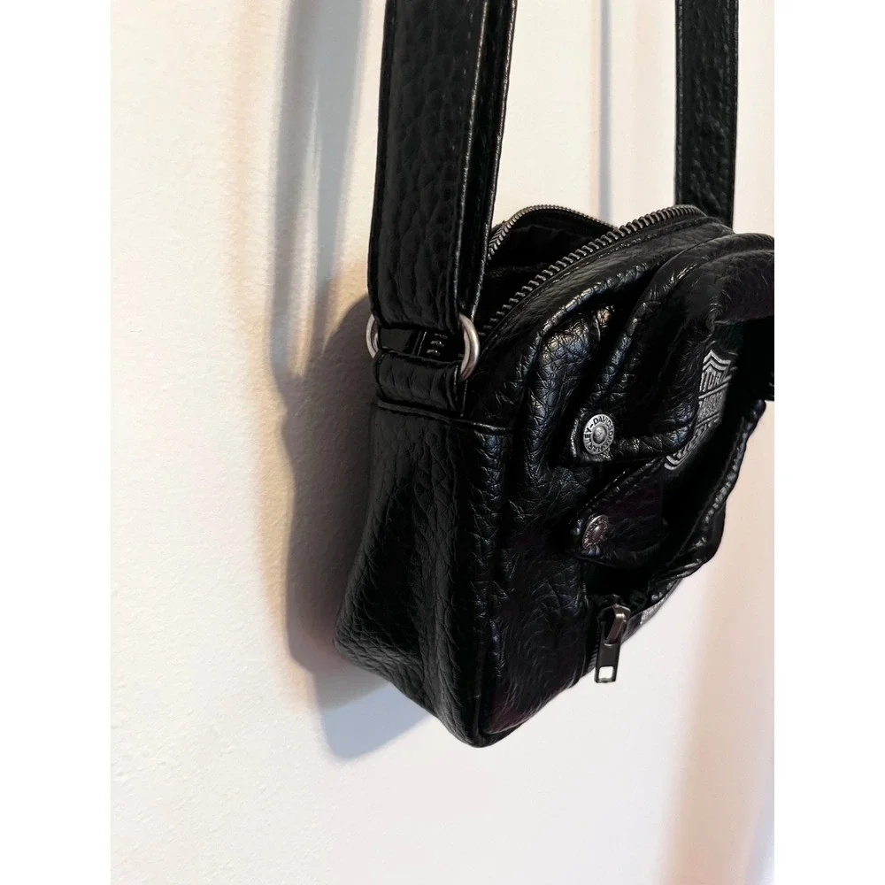Harley-Davidson Black Faux Leather Moto Jacket Crossbody Bag Y2K May 2017 - Picture 2 of 7